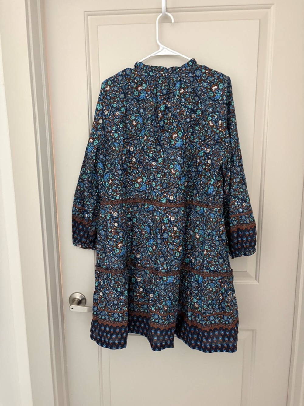 Vineyard Vines Blue and Brown Floral Tiered Long-Sleeve Dress Cotton size L - Picture 4 of 5